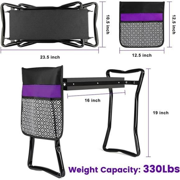 Garden Kneeler and Seat Foldable Stool with 2 Tool Pouches & 2 Gloves - Picture 6 of 7